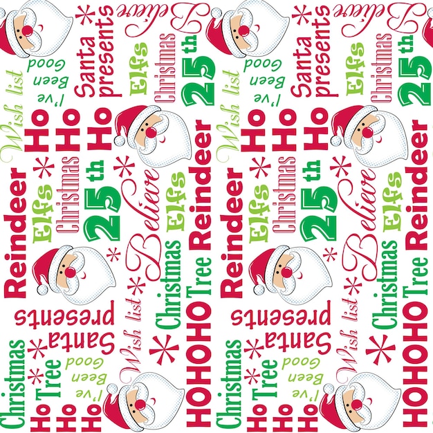 Vector seamless pattern of christmas wordings with cute santa claus -christmas vector design