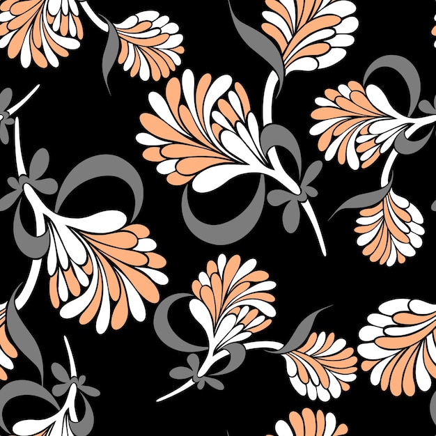 Seamless pattern chrysanthemumsjapanese floral pattern on black background