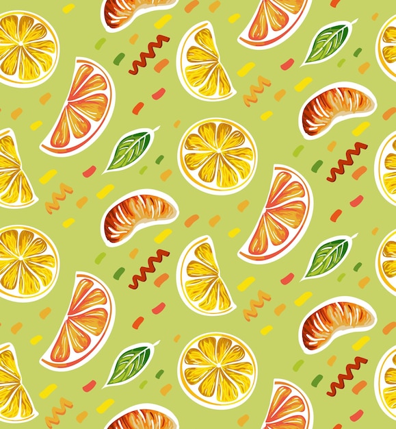 Seamless pattern citrus slices mint leaves