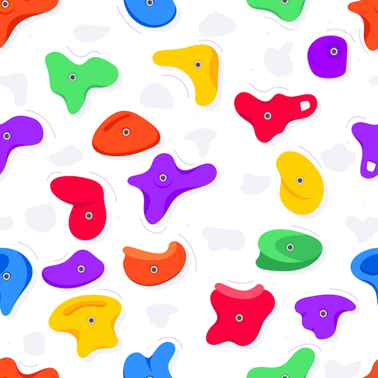 Vector seamless pattern of climbing grips or holds in the gym bouldering training flat style design