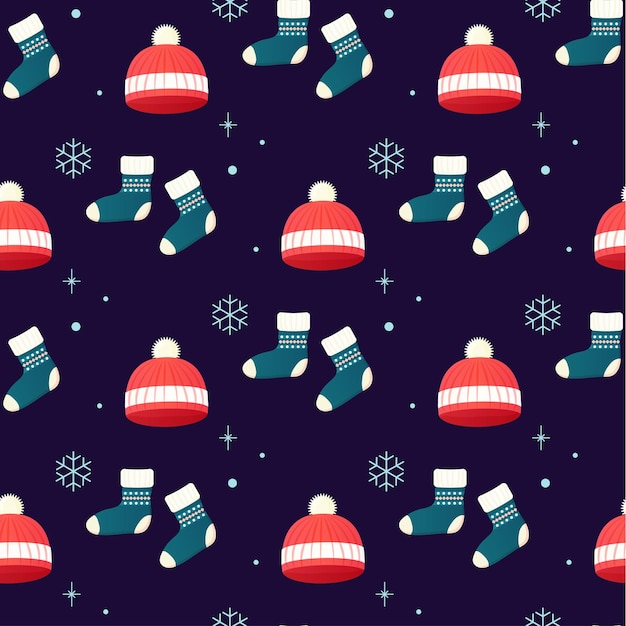 Seamless pattern clothing jumper socks hat new year winter and christmas vector illustration