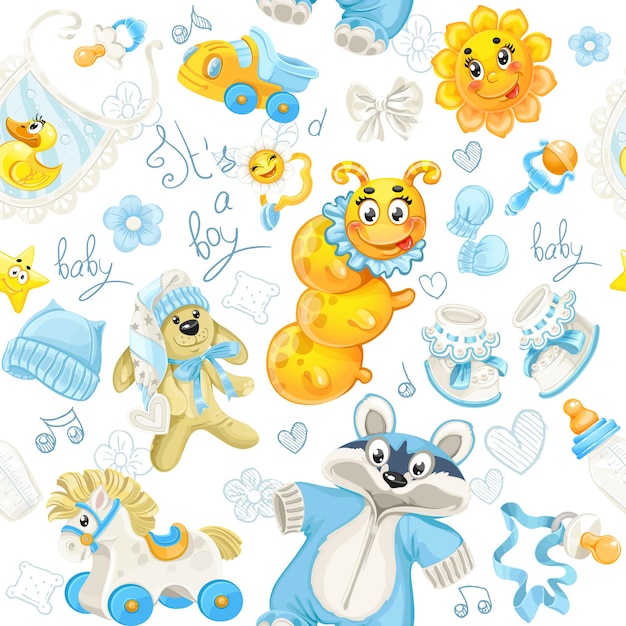 Seamless pattern of clothing toy and stuff it's a boy