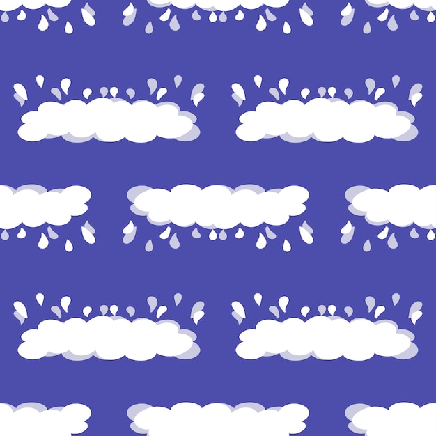 Seamless pattern of clouds in cartoon style with rain drops