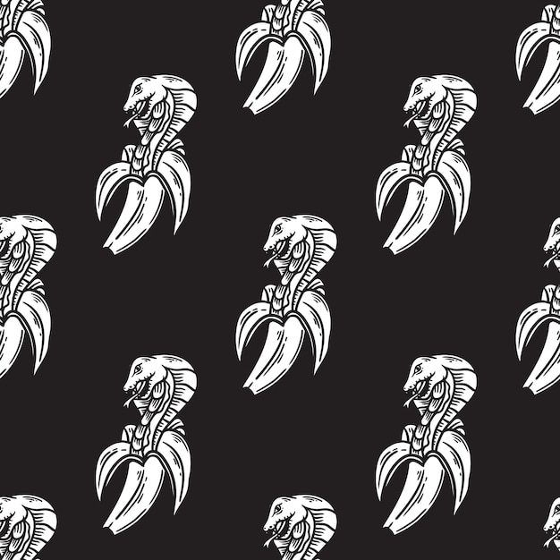 Seamless pattern of a cobra emerging from a banana on