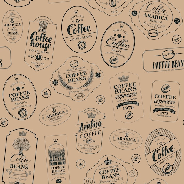 seamless pattern of coffee bean labels