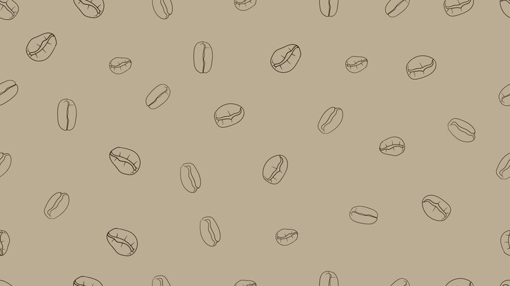 Seamless pattern of coffee beans on beige background Vector illustration