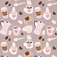 Vector a seamless pattern of coffee cups mugs coffee and coffee mugs