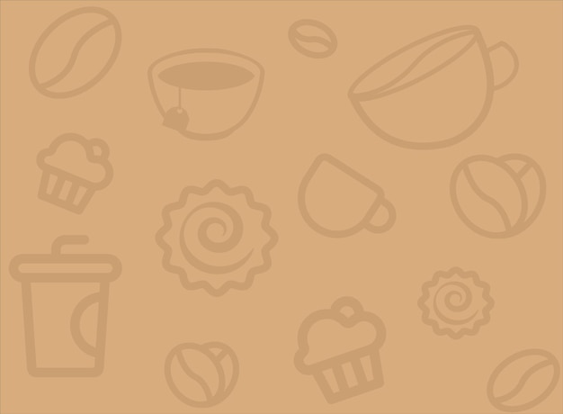 Seamless pattern Coffee with Rolls Cupcake and Tea Vector cover illustration