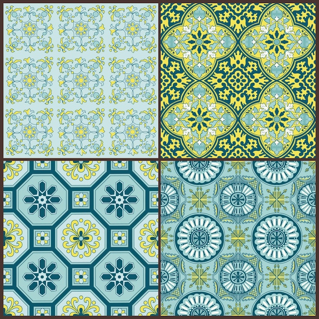 Seamless pattern collection - victorian colorful tile in vector