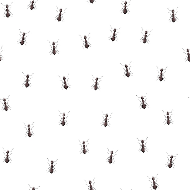 Seamless pattern colony ants on white background. Vector insects template in flat style for any purpose. Modern animals texture for fabric, wrapping paper, wallpaper, tissue, illustration.