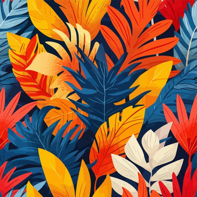 a seamless pattern colorful background of tropical flowers and leaves