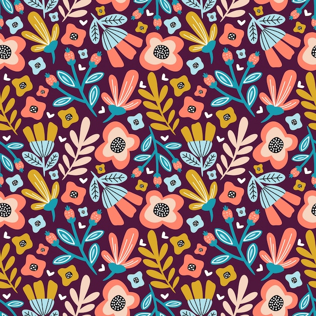 Seamless pattern colorful bright flower and foliage 