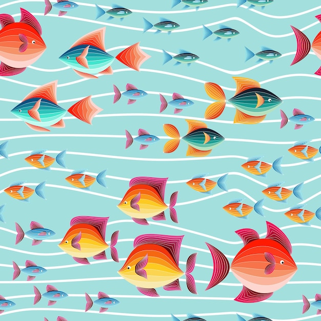 Vector seamless pattern of colorful cute fish cartoons illustration