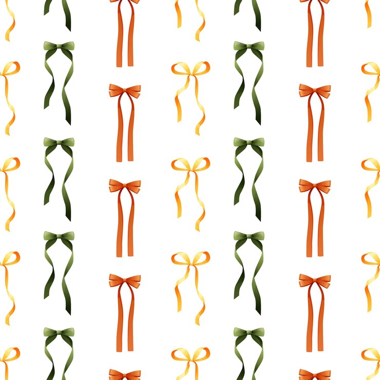 Vector seamless pattern of colorful different bows and ribbons for clothes hair romantic background