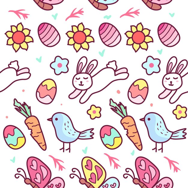 Vector seamless pattern of colorful easter elements