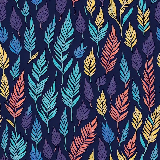 Vector seamless pattern of colorful feathers in bohemian design