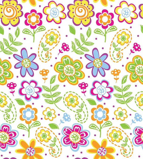 Seamless Pattern of Colorful Flowers, Spring and Easter Flowers Vector Design