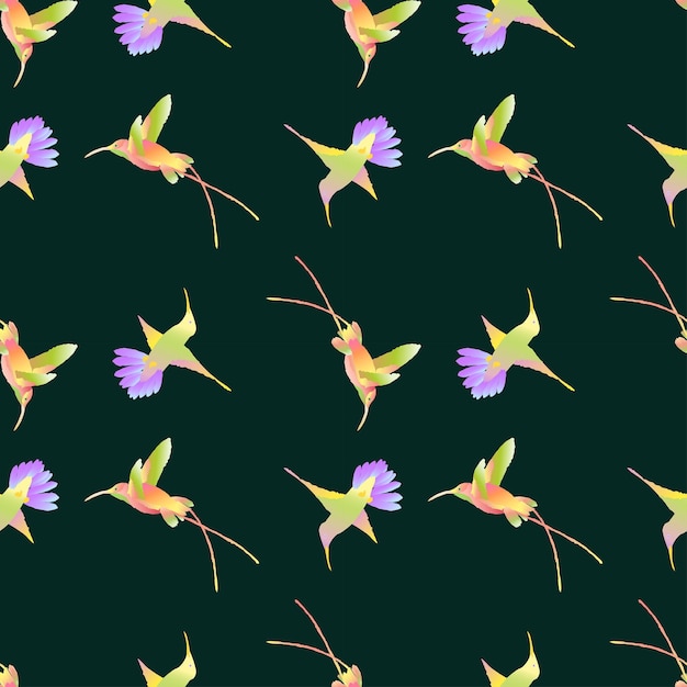 Vector seamless pattern of colorful flying hummingbirds