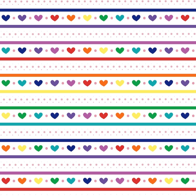 Seamless pattern colorful hearts dot and stoke on white background multicolored heart background