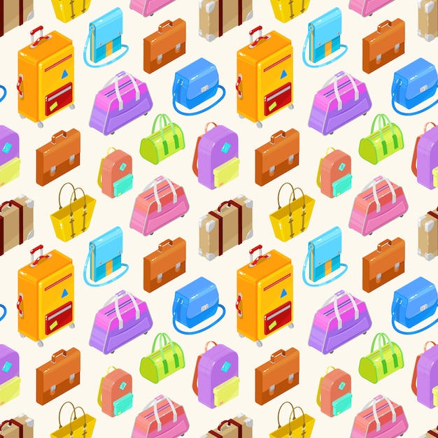 Seamless pattern of colorful isometric bags ans suitcases.illustration.