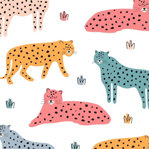 Seamless pattern colorful leopard