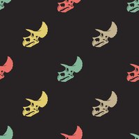 Vector seamless pattern of colorful triceratops skull with retro style