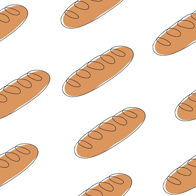 Seamless pattern continuous linear drawing of a long loaf of bread