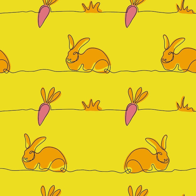 Seamless pattern of continuous one line drawing easter bunny