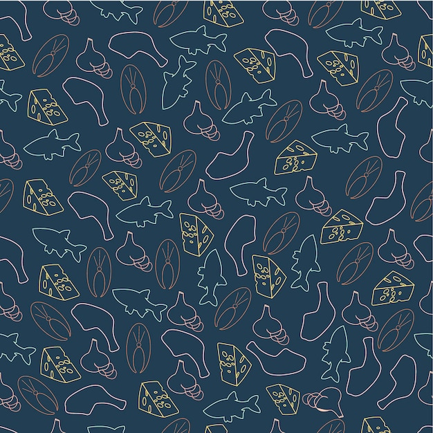 Seamless pattern of contour colored icons