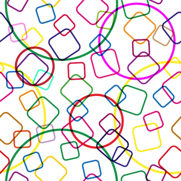 Seamless pattern contours of the overlapping colored squares and circles