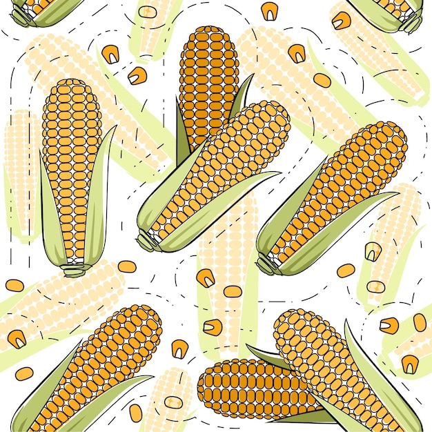 Vettore modello senza cuciture di pannocchia di mais piatta illustrazione vettoriale su sfondo bianco