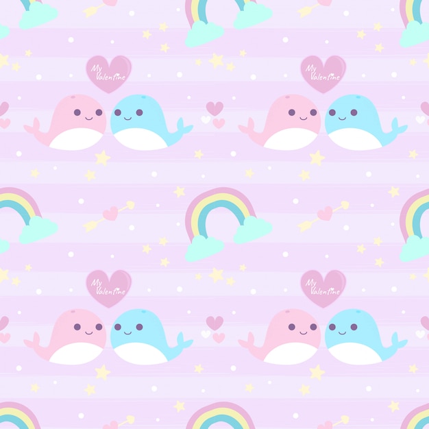Seamless pattern couple whale
