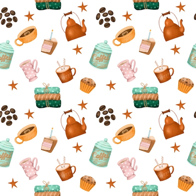 Seamless pattern of cozy home elements hobby and life style