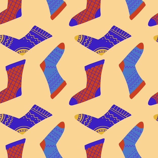 Seamless pattern of cozy knitted socks