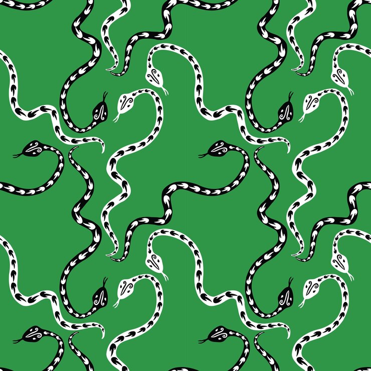Vector seamless pattern of creeping black and white snakes