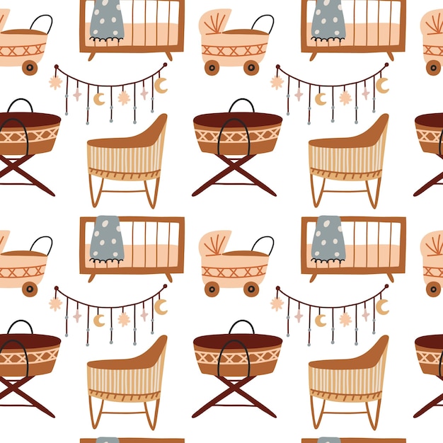 Seamless pattern of crib cradle baby cradles