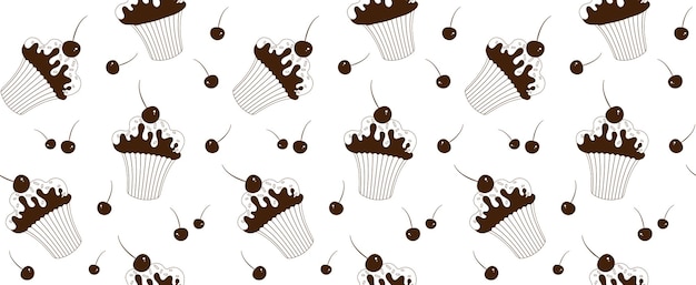 Seamless pattern of cupcakes Vector illustration in line art style Monochrome palette Line art