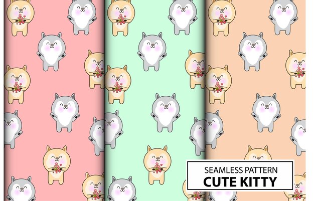 Seamless pattern of cute adorable kitten cat isolated in soft pastel color suitable for paper