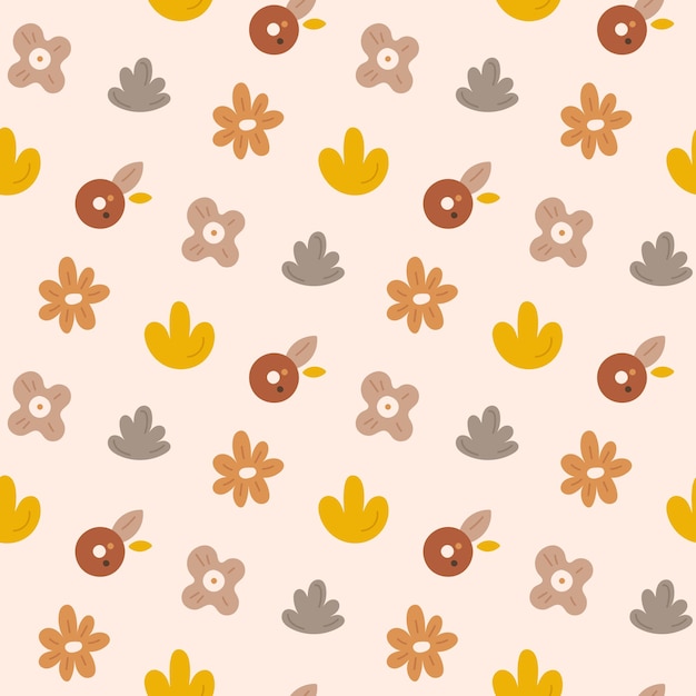 Seamless pattern of cute baby flowers Beige cartoon boho background For textile fabric postcard poster