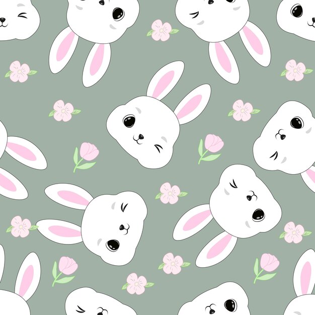 Seamless pattern cute bunny and flowers