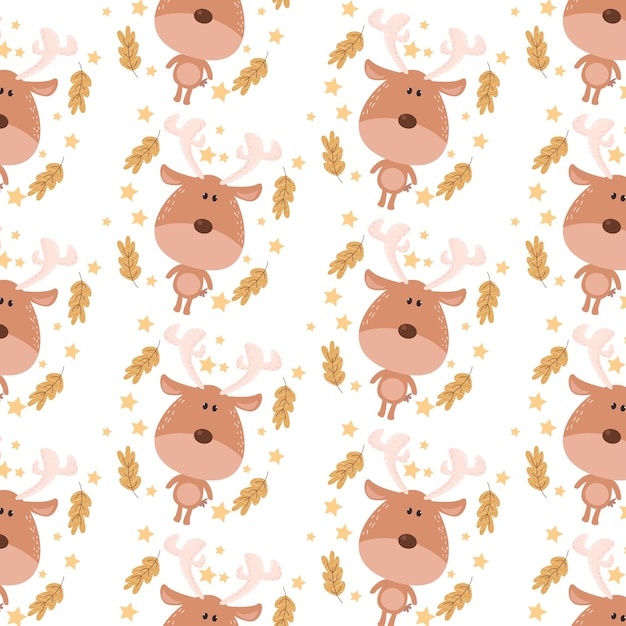 Seamless pattern of cute cartoon animal characters for baby prints