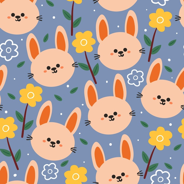 seamless pattern cute cartoon bunny with flower