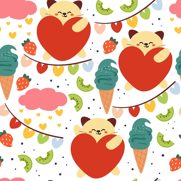 seamless pattern cute cartoon cat for valentine background