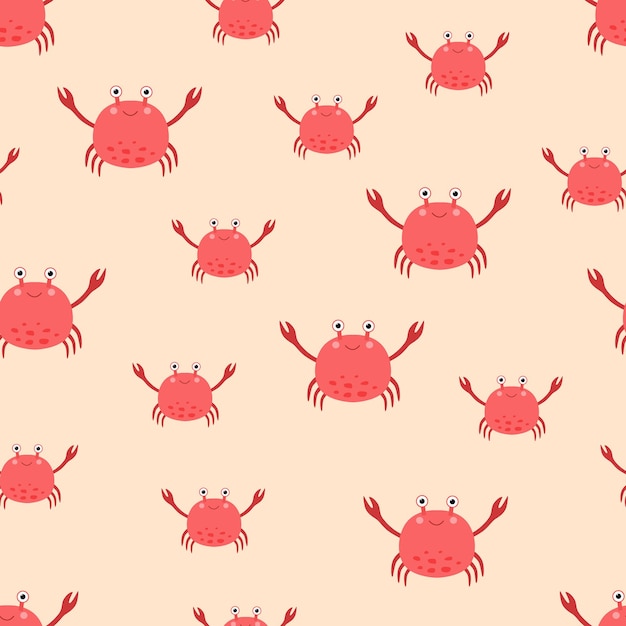 Seamless pattern simpatico cartone animato granchio illustrazione vettoriale di uno sfondo di animali marini