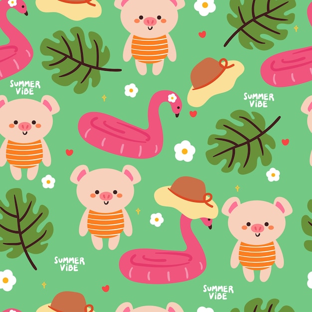 seamless pattern cute cartoon pig with summer vibes cute summer wallpaper for background card