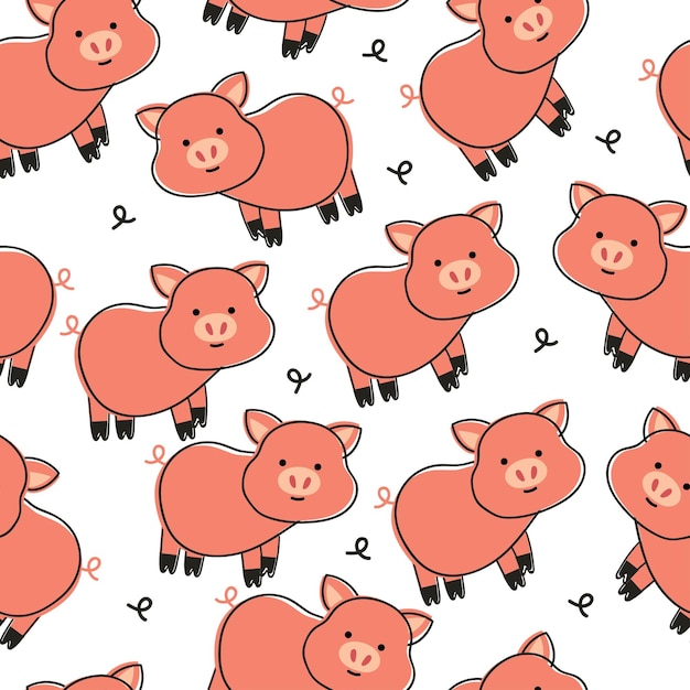 Seamless pattern cute cartoon of pig