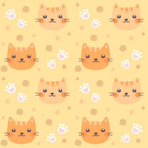 Seamless pattern cute cat and cat paw.