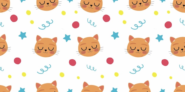 Seamless pattern cute cat Vector illustration pets Cartoon style Cute design for girls kids Hand drawn children's pattern