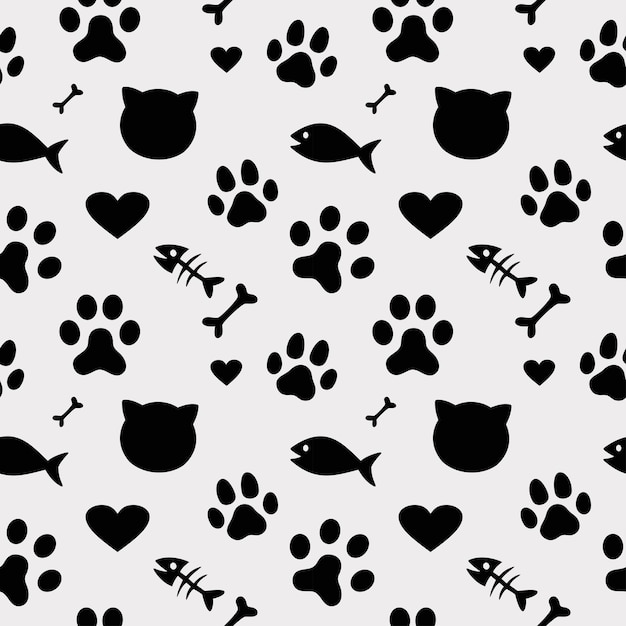 Vector seamless pattern of cute cats funny doodle animalsvector illustration