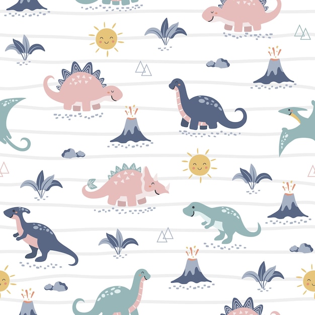 Seamless pattern Cute Dino Family design for scrapbooking decoration cards paper goods backgrou